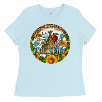 Baby Blue teaching my tribe round earring Ladies Tee - BundleAndBundleShop