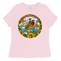Bubblegum Pink teaching my tribe round earring Ladies Tee - BundleAndBundleShop
