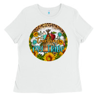 White teaching my tribe round earring Ladies Tee - BundleAndBundleShop