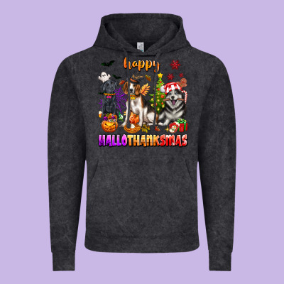 Happy Hallothanksmas Dogs Vintage Hoodie Designed By Texasbilliewilder