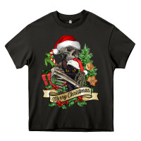 Asphalt Merry Christmas skeleton with black cat Heavy Core Tee - NancyCooperArtShop