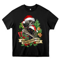 Black Merry Christmas skeleton with black cat Heavy Core Tee - NancyCooperArtShop