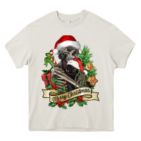 Cream Merry Christmas skeleton with black cat Heavy Core Tee - NancyCooperArtShop