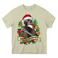 Mossy Merry Christmas skeleton with black cat Heavy Core Tee - NancyCooperArtShop