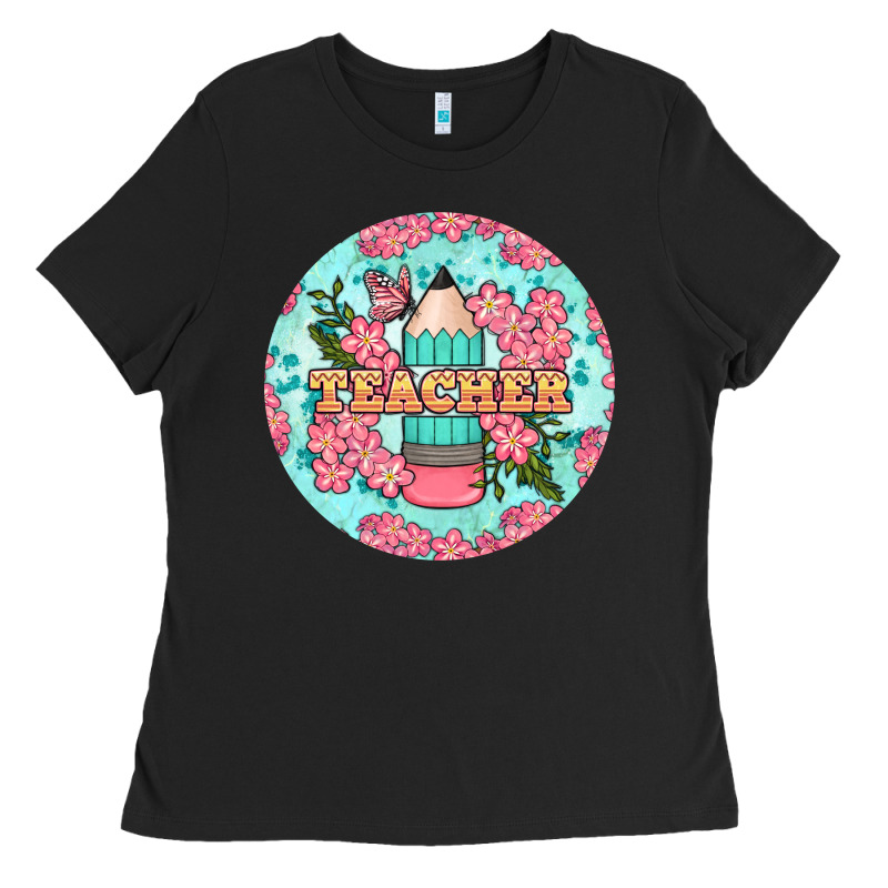 Teacher Floral Pencil Round Earring Ladies Tee by BundleAndBundleShop | Teevron