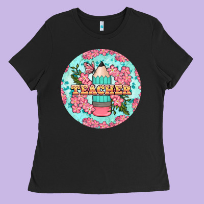 Teacher Floral Pencil Round Earring Ladies Tee Designed By Bundleandbundleshop