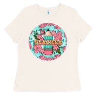 Bone teacher floral pencil round earring Ladies Tee - BundleAndBundleShop