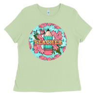 Matcha teacher floral pencil round earring Ladies Tee - BundleAndBundleShop