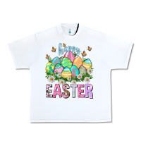 White Happy Easter with eggs Urban Heavy Tee - NancyCooperArtShop