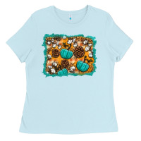 Baby Blue fall pumpkin distressed background Ladies Tee - BundleAndBundleShop