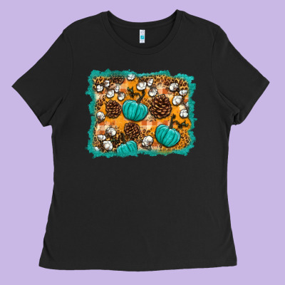 Fall Pumpkin Distressed Background Ladies Tee Designed By Bundleandbundleshop