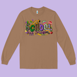 School Bus Driver Mardi Gras Long Sleeve Tee Designed By Cowgirlartshop