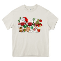Cream Christmas Wine Glasses Heavy Core Tee - MaliasSmallBusiness