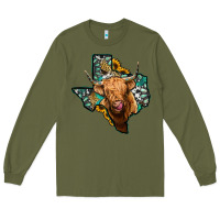Army Green texas map highland cow Long Sleeve Tee - Jasminsmagicworld