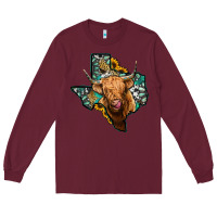 Burgundy texas map highland cow Long Sleeve Tee - Jasminsmagicworld
