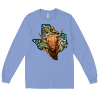 Colony Blue texas map highland cow Long Sleeve Tee - Jasminsmagicworld