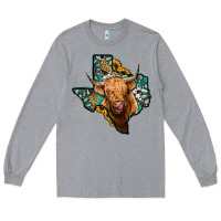 Heather Grey texas map highland cow Long Sleeve Tee - Jasminsmagicworld