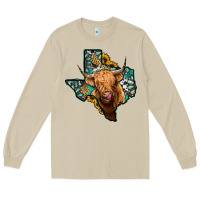 Mushroom texas map highland cow Long Sleeve Tee - Jasminsmagicworld