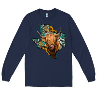 Navy texas map highland cow Long Sleeve Tee - Jasminsmagicworld