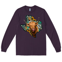 Plum texas map highland cow Long Sleeve Tee - Jasminsmagicworld