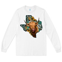 White texas map highland cow Long Sleeve Tee - Jasminsmagicworld
