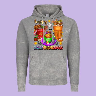 Happy Hallothanksmas Coffee Cups Vintage Hoodie Designed By Texasbilliewilder
