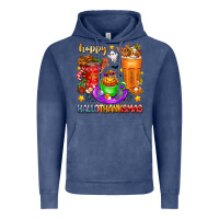 Vintage Denim Happy Hallothanksmas coffee cups Vintage Hoodie - texasbilliewilder