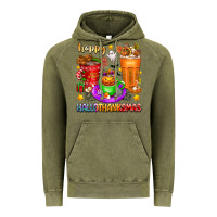 Vintage Olive Happy Hallothanksmas coffee cups Vintage Hoodie - texasbilliewilder