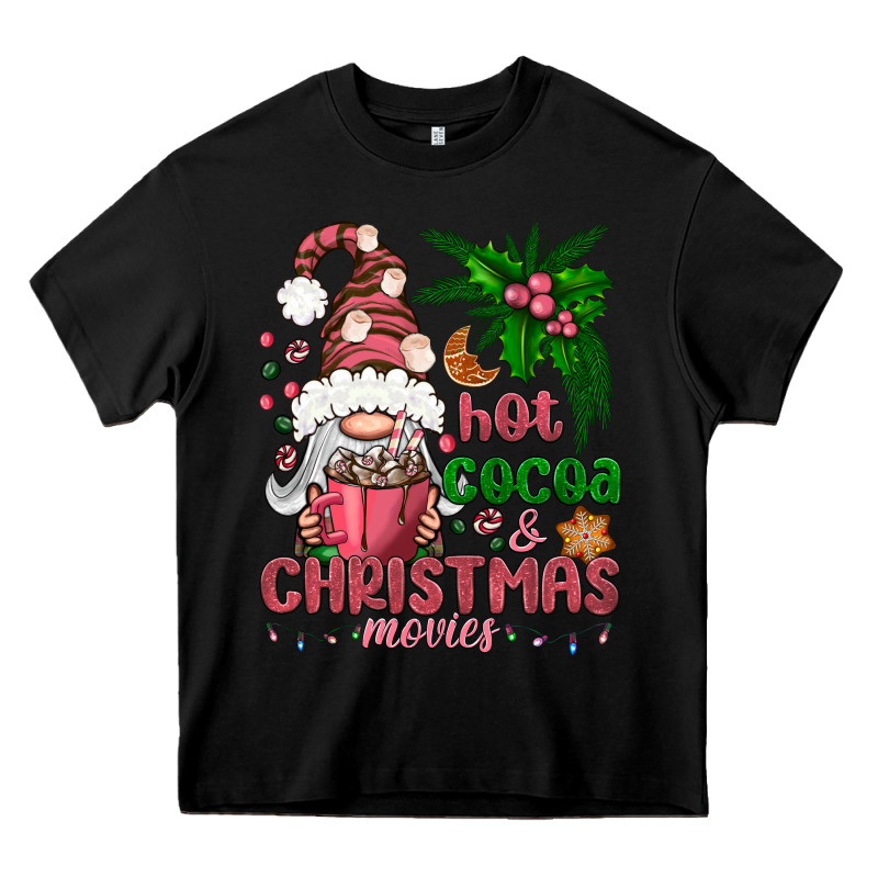 Pink Christmas Hot Cocoa And Christmas Movies Heavy Core Tee by NancyCooperArtShop | Teevron