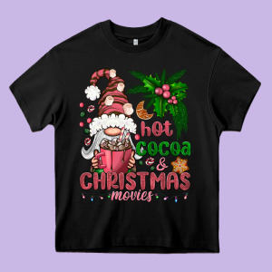 Pink Christmas Hot Cocoa And Christmas Movies Heavy Core Tee Designed By Nancycooperartshop