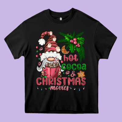 Pink Christmas Hot Cocoa And Christmas Movies Heavy Core Tee Designed By Nancycooperartshop