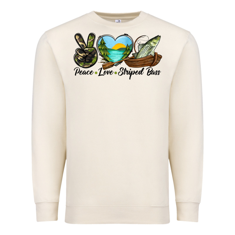 Camouflage Peace Love Striped Bass Premium Sweatshirt by LillyAllenDesigns | Teevron