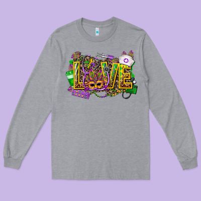 Mardi Gras Love Nurse Long Sleeve Tee Designed By Cowgirlartshop