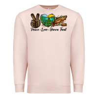 Pale Pink Peace Love Brown Trout Premium Sweatshirt - LillyAllenDesigns