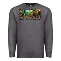Charcoal Heather Peace Love Brown Bear Premium Sweatshirt - LillyAllenDesigns