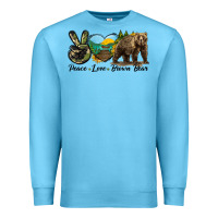 Ocean Blue Peace Love Brown Bear Premium Sweatshirt - LillyAllenDesigns
