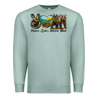 Seafoam Peace Love Brown Bear Premium Sweatshirt - LillyAllenDesigns
