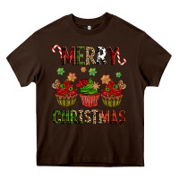 Chocolate Brown Merry Christmas cupcakes Heavy Core Tee - NancyCooperArtShop