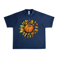 Navy Fall Sunflower with Pumpkin Urban Heavy Tee - texasbilliewilder