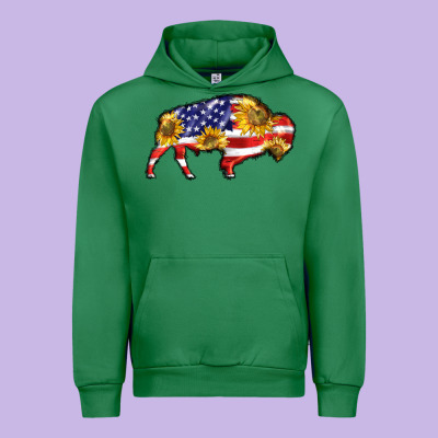 Bison Amerıcan Flag Urban Hoodie Designed By Barkaloodesign
