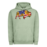 Pigment Oil Green bison amerıcan flag Urban Hoodie - BarkalooDesign