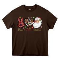 Chocolate Brown Peace love Christmas Heavy Core Tee - NancyCooperArtShop