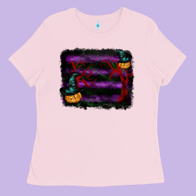 Halloween Witch Hat Backround Ladies Tee Designed By Ranaportraitstore