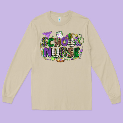 School Nurse Mardi Gras Long Sleeve Tee Designed By Cowgirlartshop