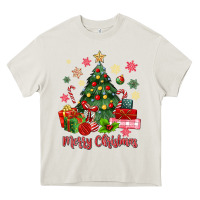 Cream merry christmas tree with gift box Heavy Core Tee - MaliasSmallBusiness