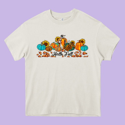 Hello Fall Pumpkin Sunflower Heavy Core Tee Designed By Jahusdesignshop