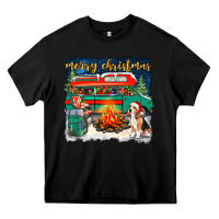 Black Merry Christmas with camper van Heavy Core Tee - NancyCooperArtShop