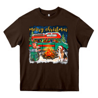 Chocolate Brown Merry Christmas with camper van Heavy Core Tee - NancyCooperArtShop