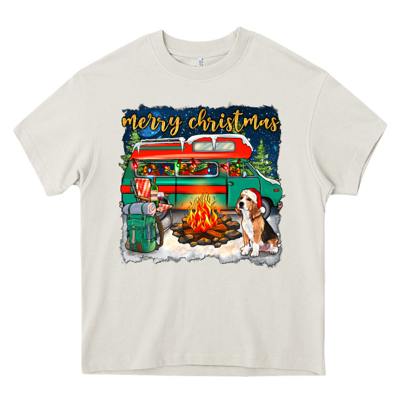 Merry Christmas With Camper Van Heavy Core Tee by NancyCooperArtShop | Teevron