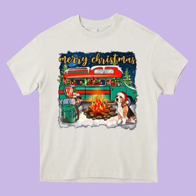Merry Christmas With Camper Van Heavy Core Tee Designed By Nancycooperartshop